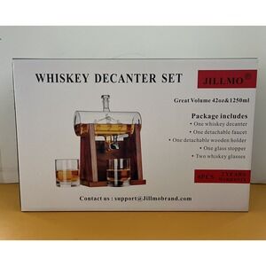 BRAND NEW! Jillmo Clear Whiskey Decanter Set With 2 Whiskey Crystal Glasses